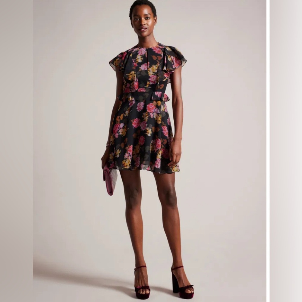 Ted Baker Black Floral Midi Dress - Ted Baker 2 (US 6)